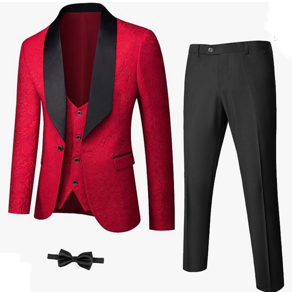 4 piece Red/Black tux suit men’s small